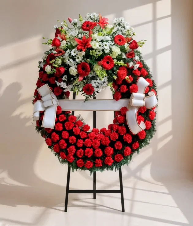 Corona Funeraria Roja con 1 Cabezal