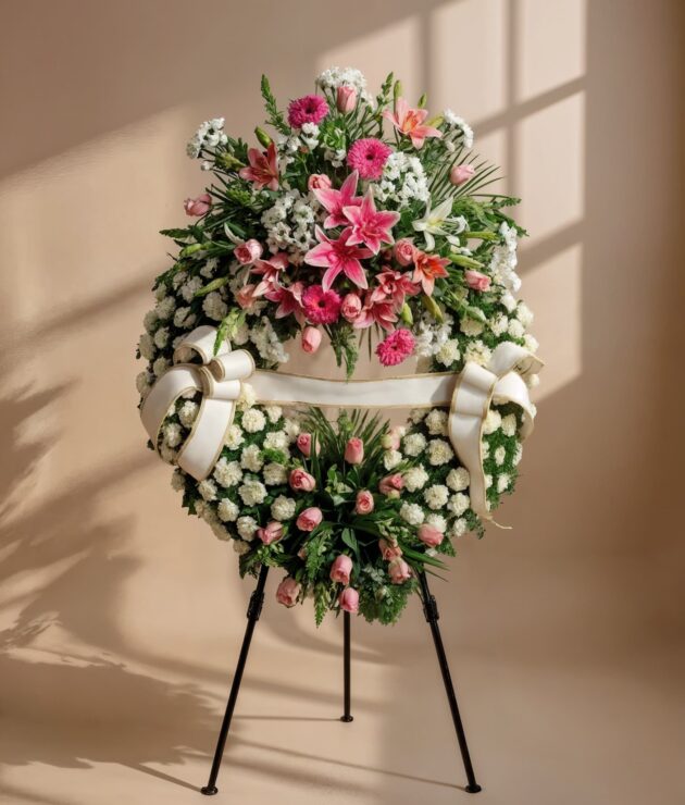 Corona de Flores con 2 Cabezales Rosa